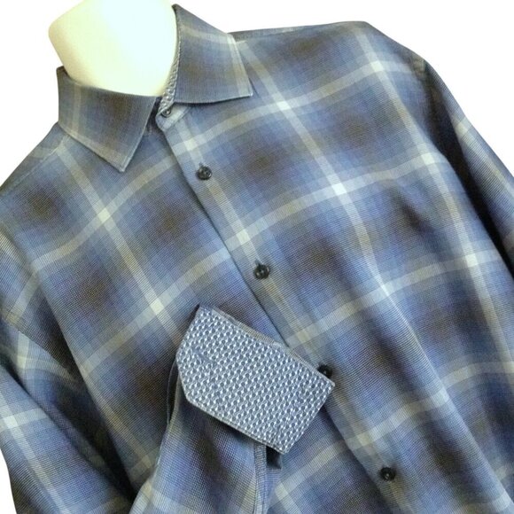 Tailorbyrd Blue Plaid Shirt Large - Picture 2 of 4